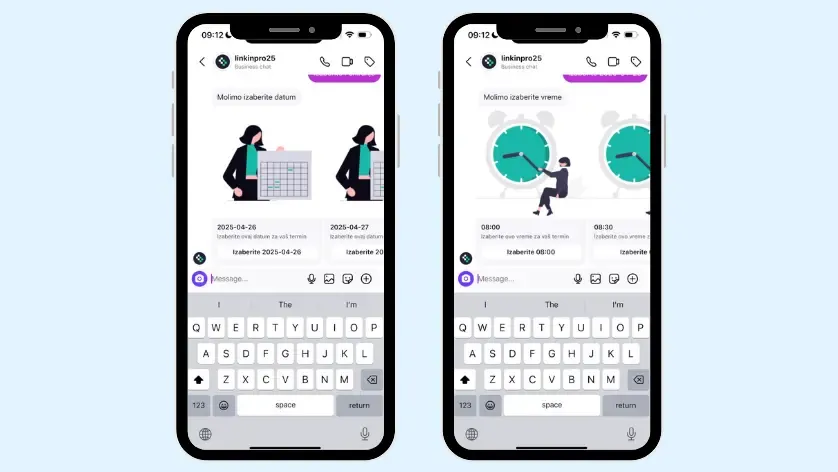 Klijent bira datum i vreme termina unutar Instagram DM-a