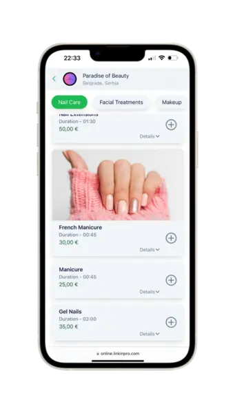 Biranje usluga u aplikaciji za onlajn rezervacije LINKINPRO